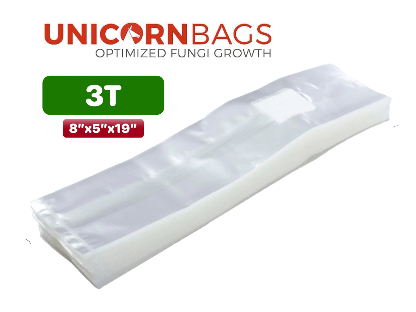 3T Unicorn Mushroom Grow Bags  - (8x5x19) - Bulk - Wholesale