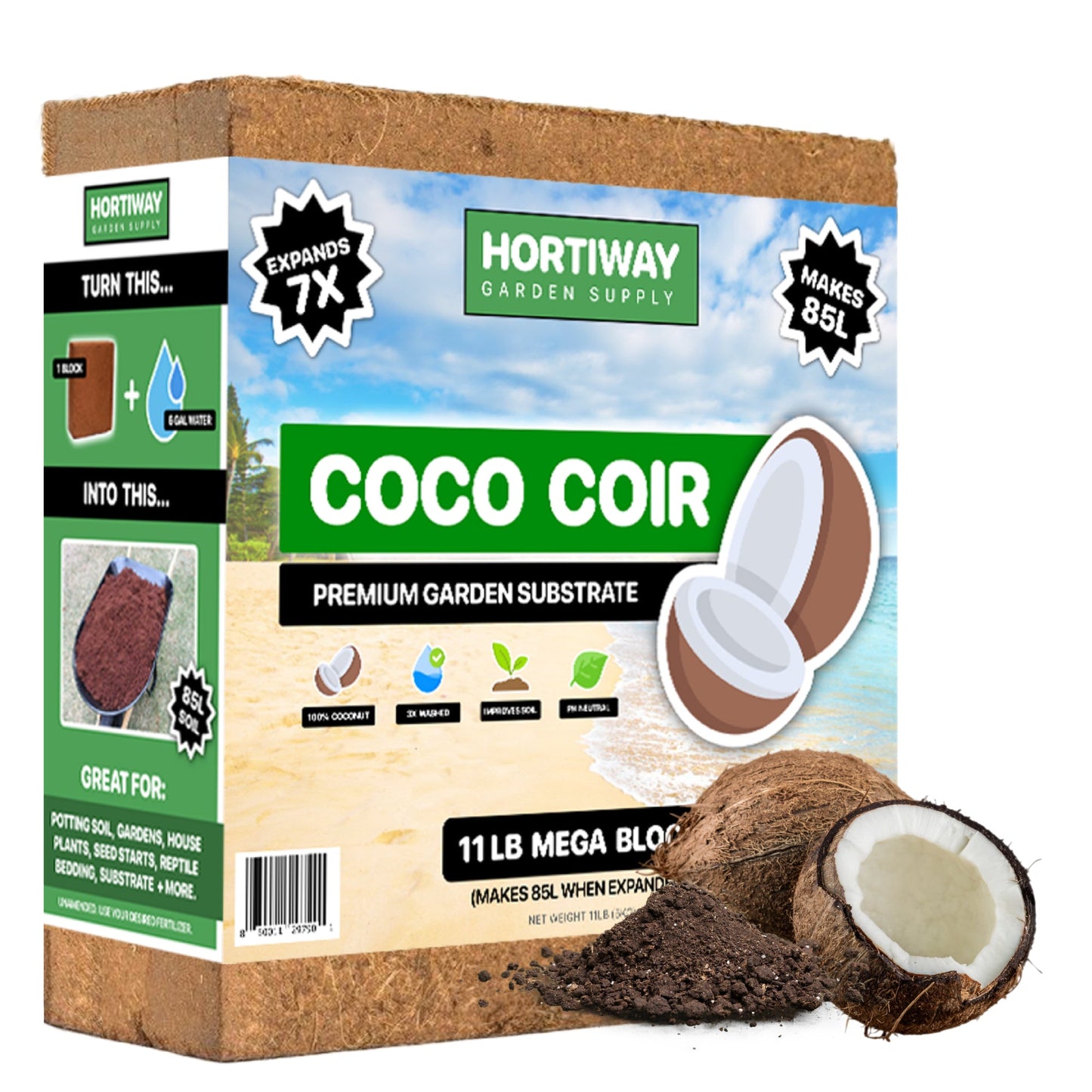 Coco Coir Brick (11lbs) - 100% Organic Coco Coir Block (5kg)