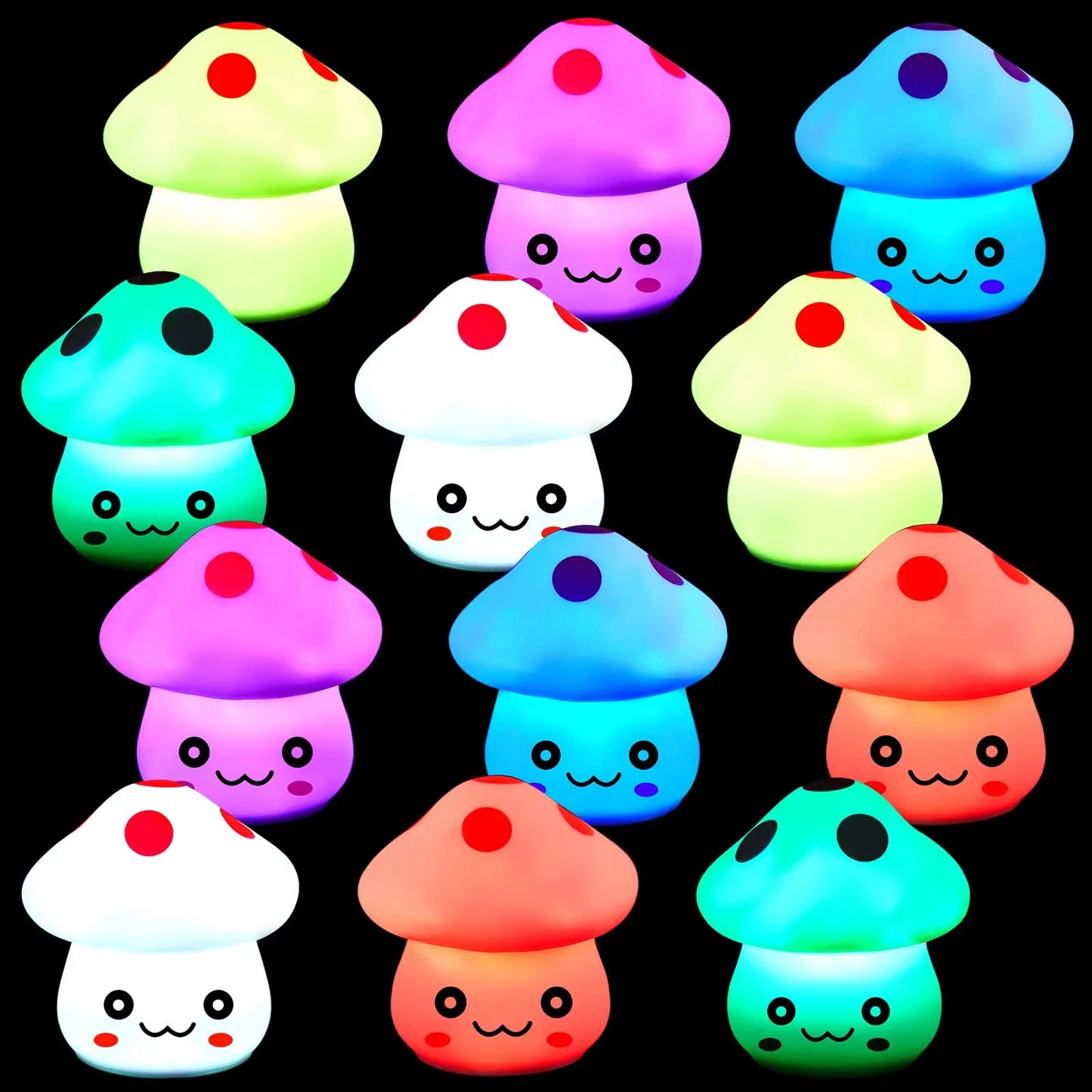 6PCS LED Mushroom Night Light Cute 7 Color Flashing Mushroom Room Bedroom Nursery Desk Home Decorations