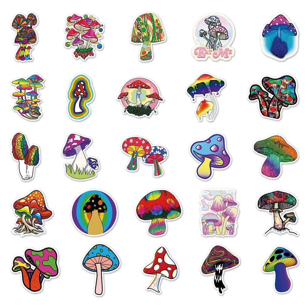 10/30/50PCS Cartoon Psychedelic Mushroom Graffiti Delicate Sticker Suitcase Skateboard Luggage Notebook Guitar Sticker Wholesale