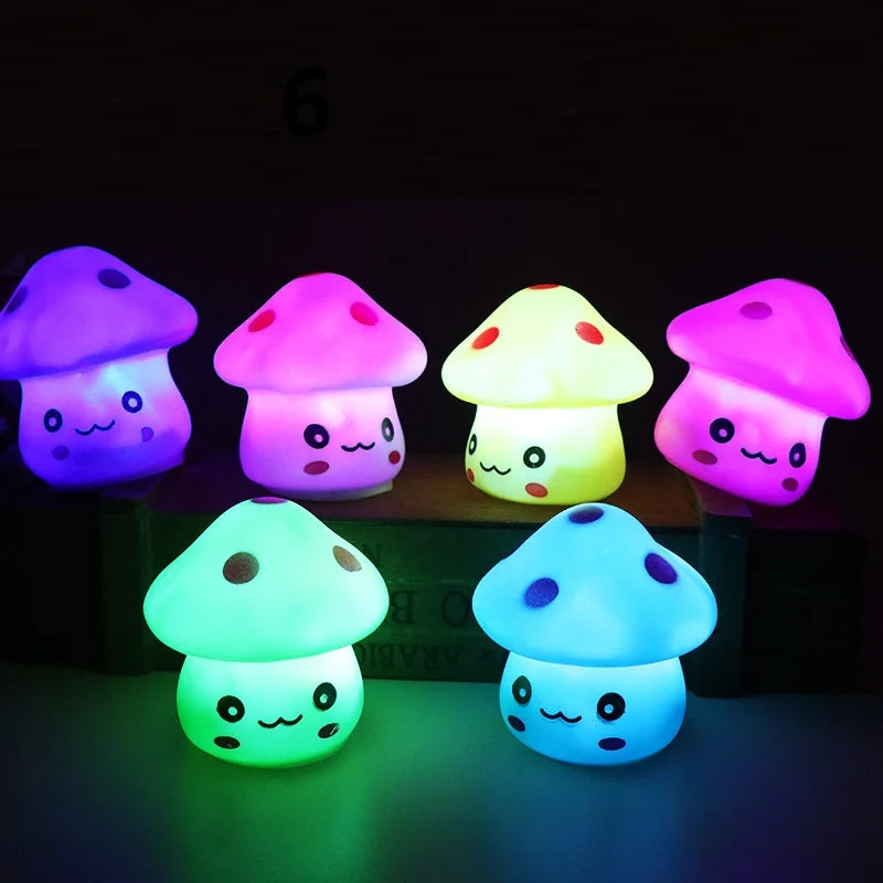 6PCS LED Mushroom Night Light Cute 7 Color Flashing Mushroom Room Bedroom Nursery Desk Home Decorations