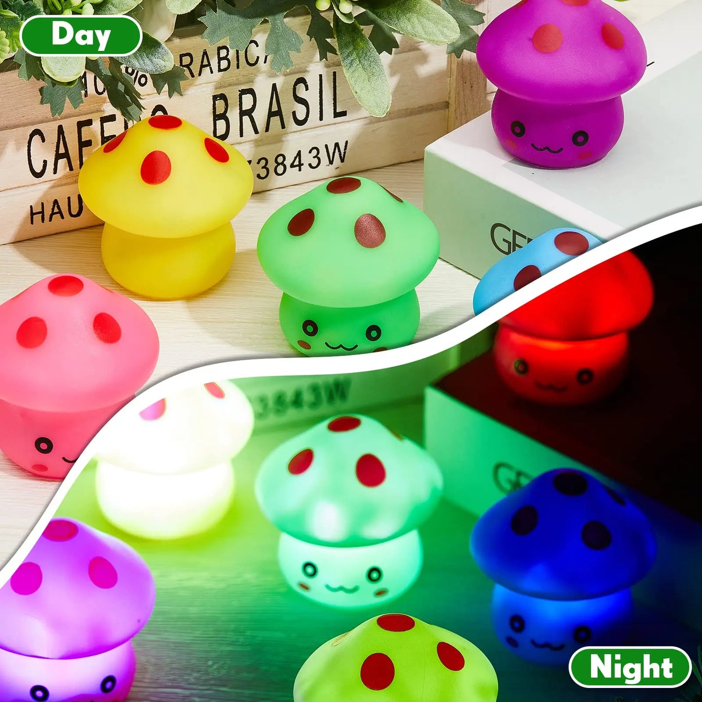 6PCS LED Mushroom Night Light Cute 7 Color Flashing Mushroom Room Bedroom Nursery Desk Home Decorations