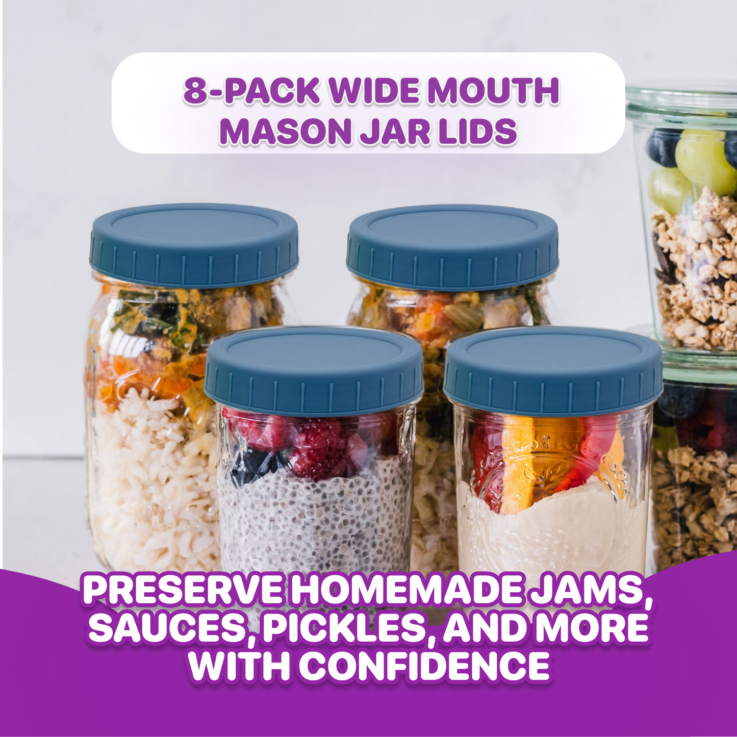 Mason Jar Lids for Ball, Plastic Caps for Canning and Storage Jars