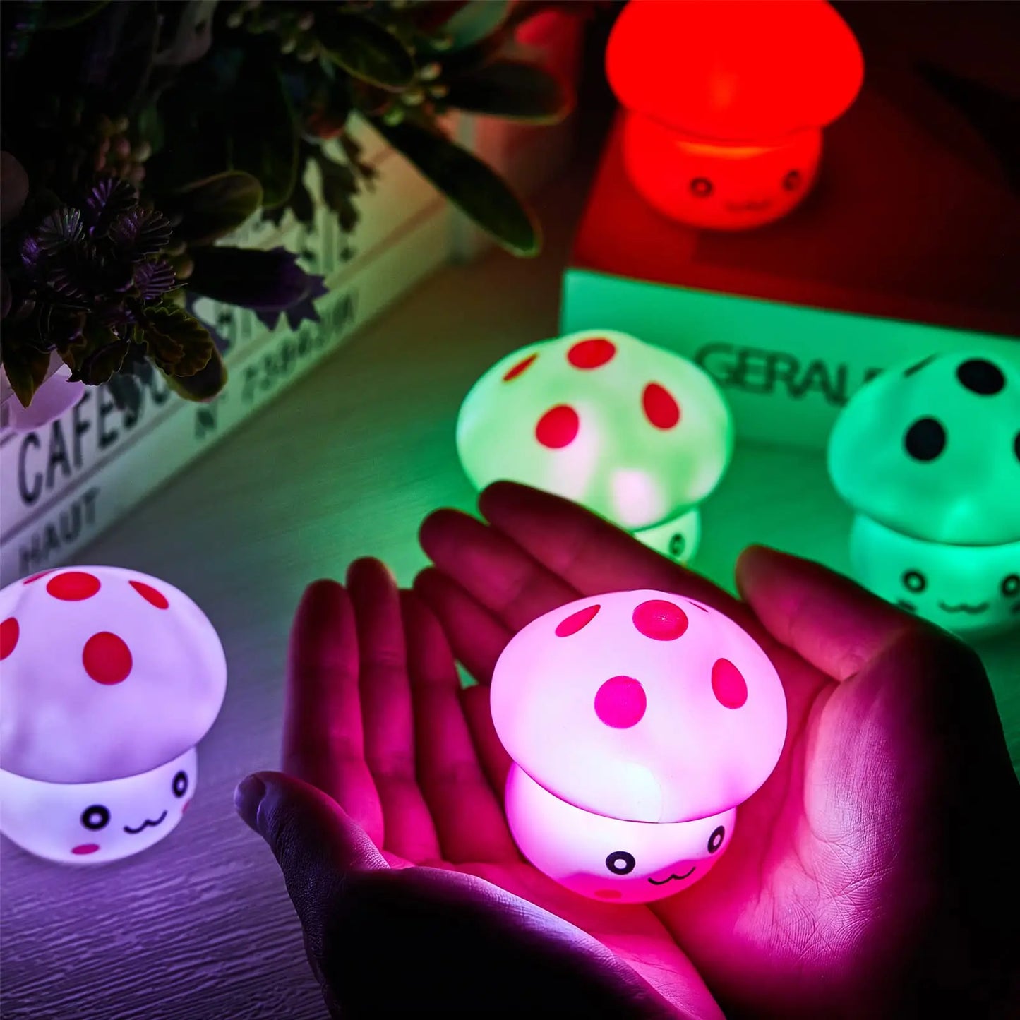 6PCS LED Mushroom Night Light Cute 7 Color Flashing Mushroom Room Bedroom Nursery Desk Home Decorations