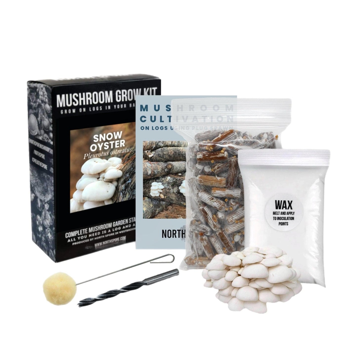 Organic Snow Oyster Mushroom Outdoor Log Growing Kit