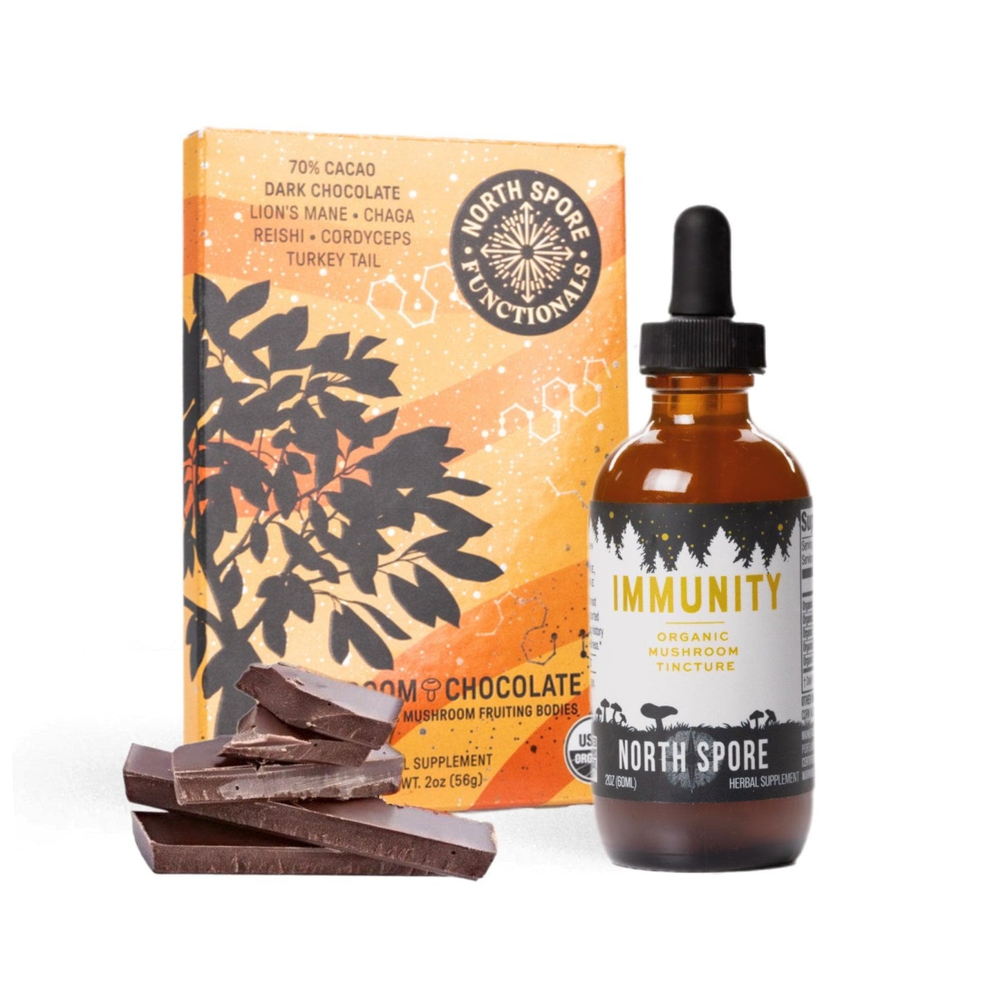 Immunity Mushroom Tincture & Chocolate Wellness Set