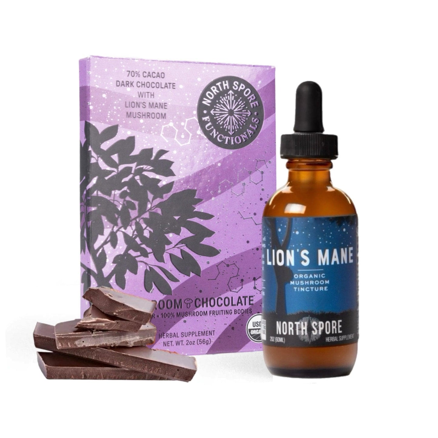 Lion's Mane Mushroom Tincture & Chocolate Wellness Set