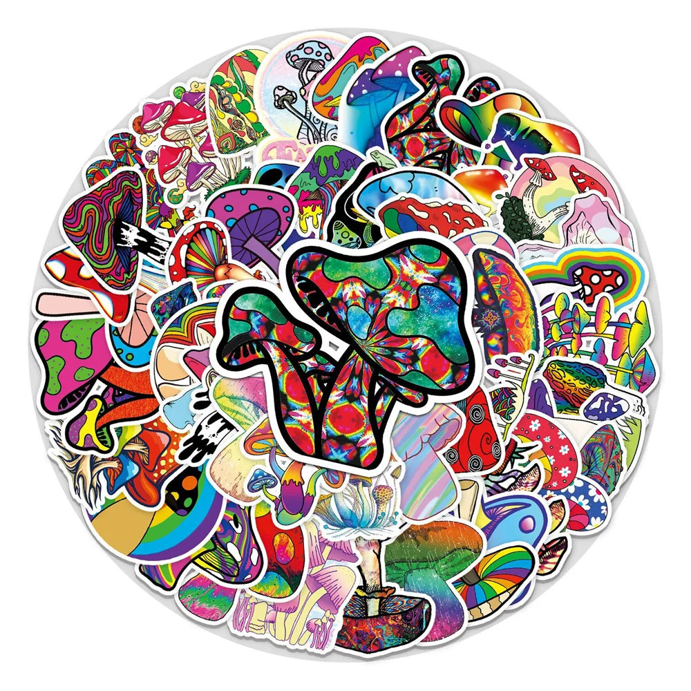 10/30/50PCS Cartoon Psychedelic Mushroom Graffiti Delicate Sticker Suitcase Skateboard Luggage Notebook Guitar Sticker Wholesale